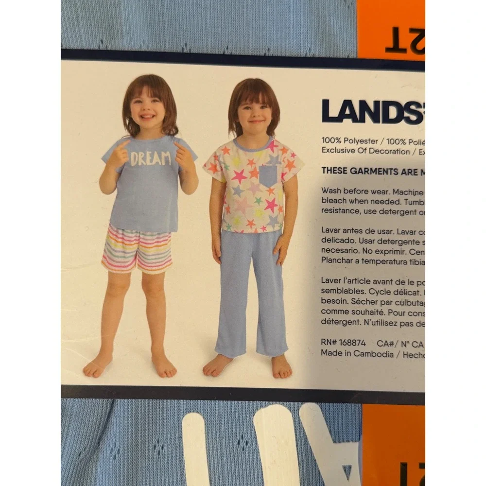 NWT Lands End Kids 4-Piece Sleep Set Light Blue Star Dream Pajamas 2T Cozy Fun